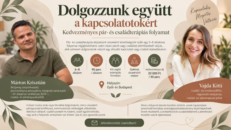 DOLGOZZUNK EGYÜTT A KAPCSOLATOKÉRT • Kedvezményes pár- és családterápiás folyamat • OKT. 6